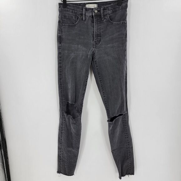 Madewell 9" hi rise skinny jeans black distressed 27 tall - Picture 1 of 3